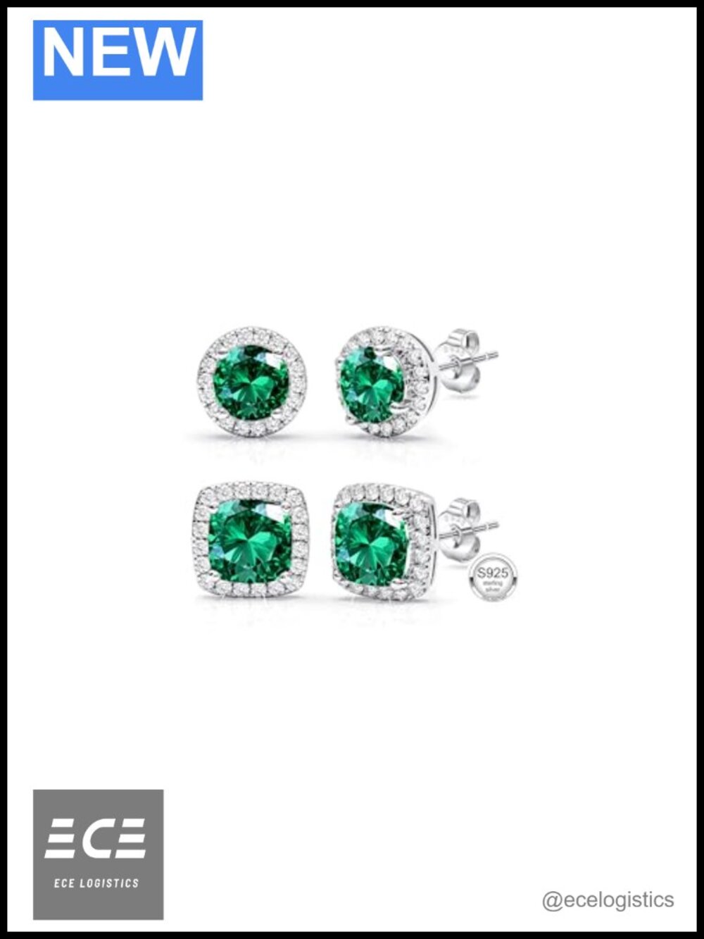S925 Sterling Silver Stud Earrings Set 14K Gold Plated Cubic Zirconia Halo for